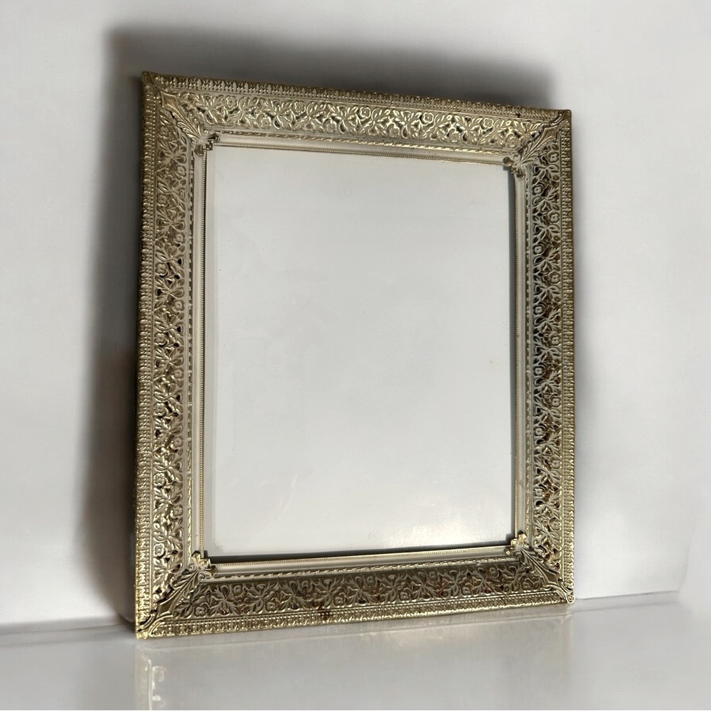 Vintage Frosted Gold Metal Filigree Picture Frame 10x12
